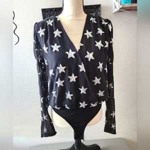 EUC Buddy Love Semi Sheer Sequined Bodysuit